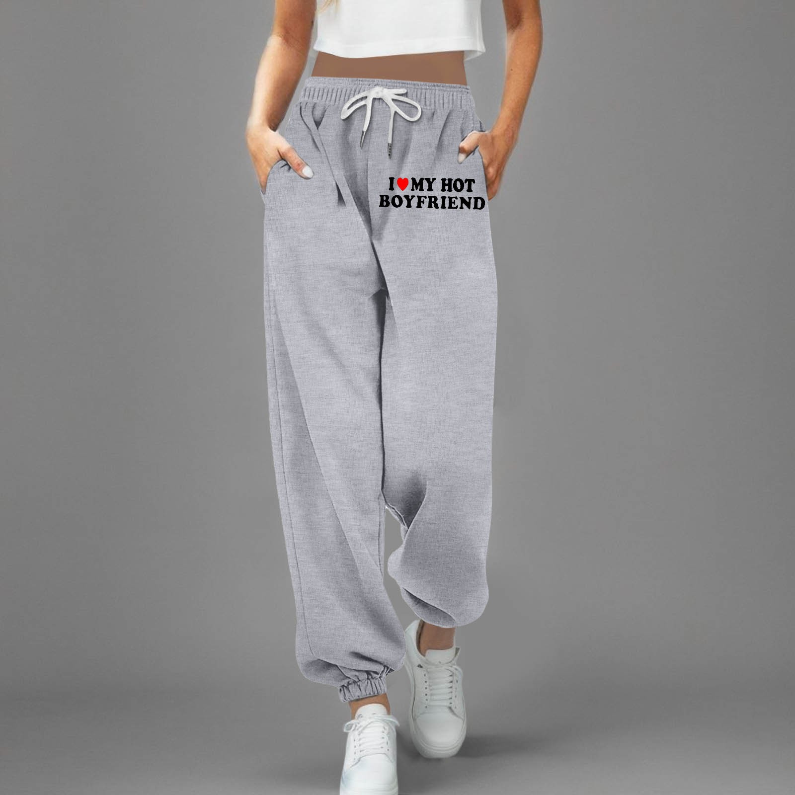 thumbnail image 2 of Pantalones de chándal anchos y rectos con forro polar para mujer - Pantalones de yoga de cintura alta con bolsillos para hacer ejercicio/uso informal (S-XXL), 2 of 4